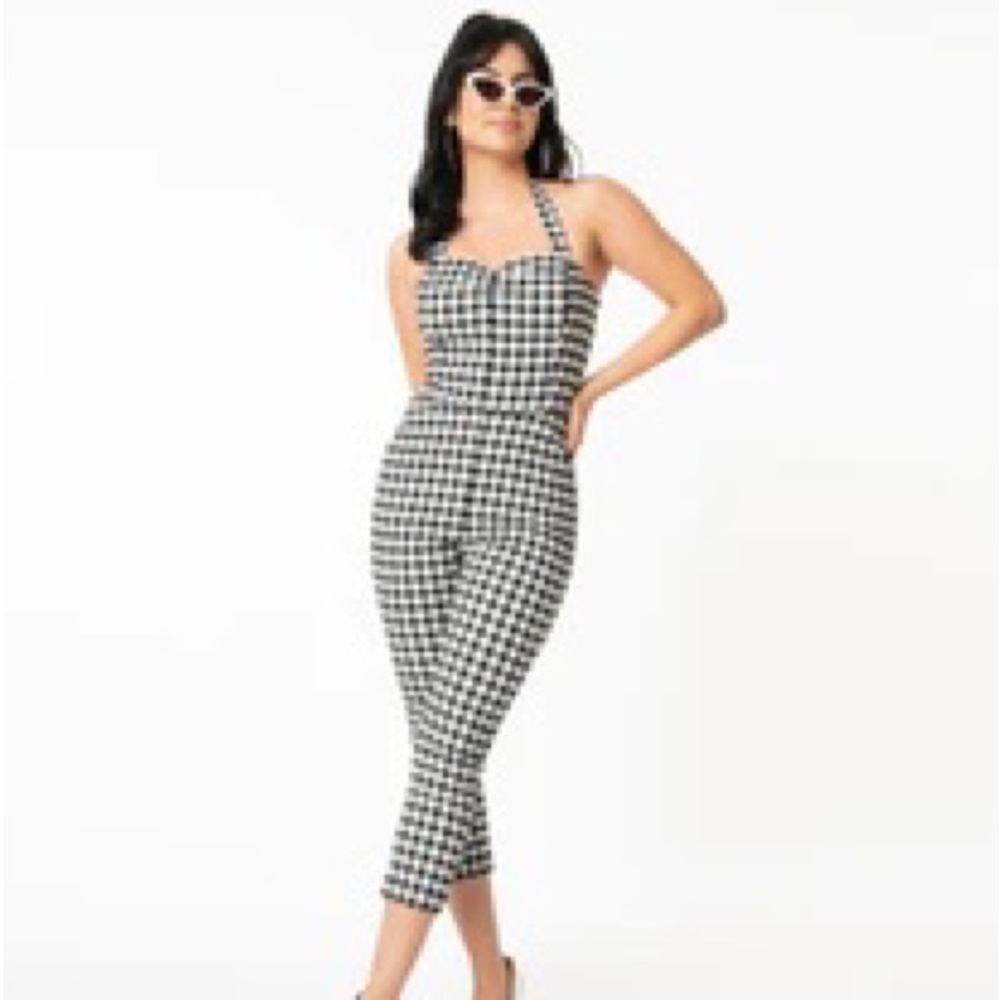 Unique Vintage Black & White Gingham Marcel Jumpsuit
